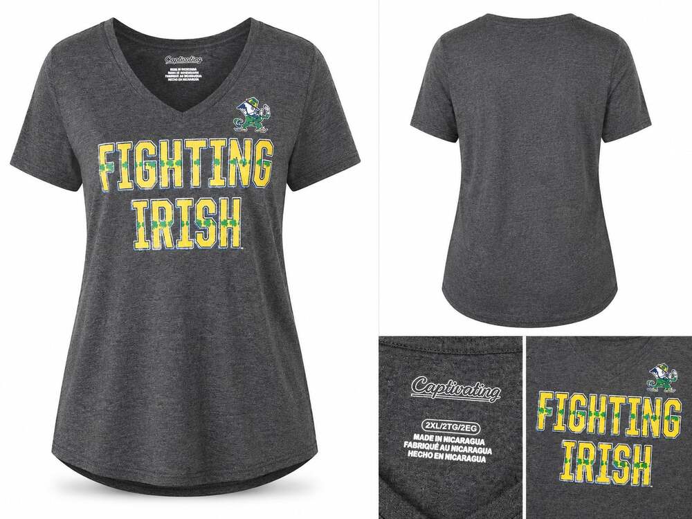 Captivating Notre Dame Fighting Irish Women's V-Neck T-Shirt Gray
